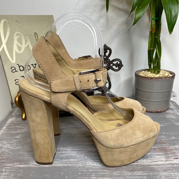MICHAEL Michael Kors tan leather adjustable ankle strap block heels 9.5M - Picture 7 of 11